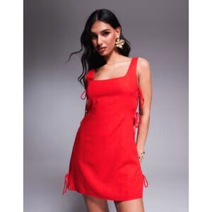 Princess Polly Red Linen Look Tie Side Mini Dress 4 S backless sundress